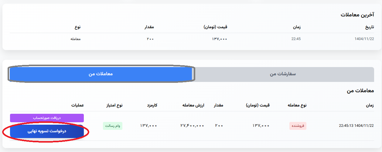 ارسال تسویه نهایی